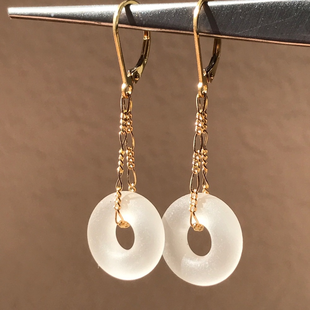 White vodka glass, 14kt gold fill dangle earring